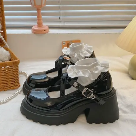 黑色厚底百搭小皮鞋2024夏季新款松糕日系jk粗跟增高玛丽珍单鞋子商品大图
