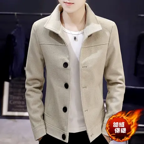 秋冬季男士加绒加厚翻领短款毛呢大衣外套青年潮流帅气韩版夹克衫商品大图