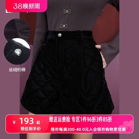 妖精的口袋黑色高腰休闲裤女2023冬季新款丝绒显瘦气质外搭短裤潮图片