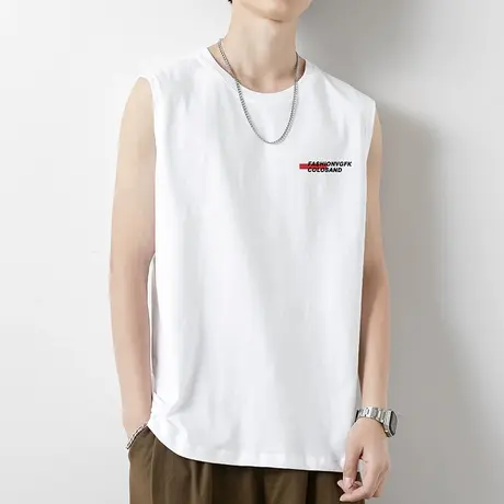 纯棉背心男士夏季外穿篮球跨栏坎肩宽肩白色无袖t恤薄款运动健身商品大图