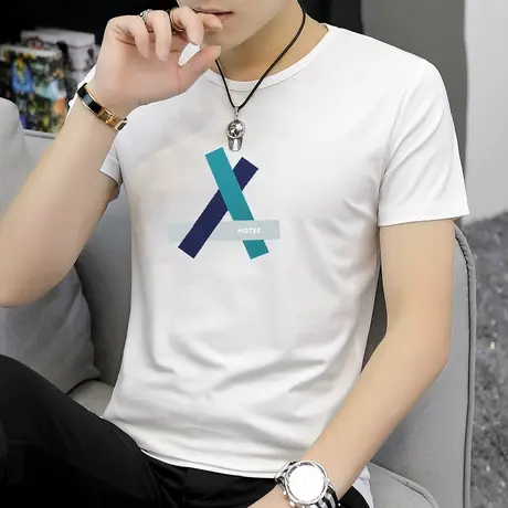 莫代尔棉白色短袖t恤男装印花冰丝冰感上衣服夏季潮牌潮流ins半袖商品大图