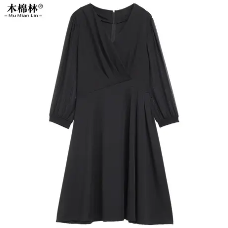 2023秋季胖mm宽松长袖设计感裙子大码女装遮肚显瘦气质减龄连衣裙商品大图