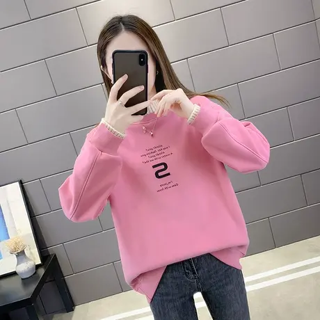 2023年秋冬新款宽松韩版拼接半高领假两件加绒卫衣女加厚冬上衣潮图片