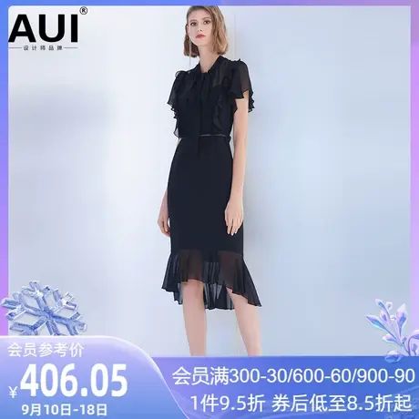 AUI2023新款女装裙子雪纺裙黑色轻熟气质显瘦鱼尾包臀连衣裙女夏图片