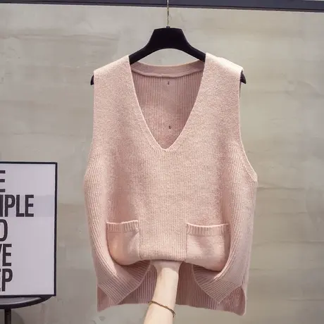 口袋v领针织马甲背心女2023秋装新款宽松外穿马夹叠穿毛衣坎肩潮商品大图