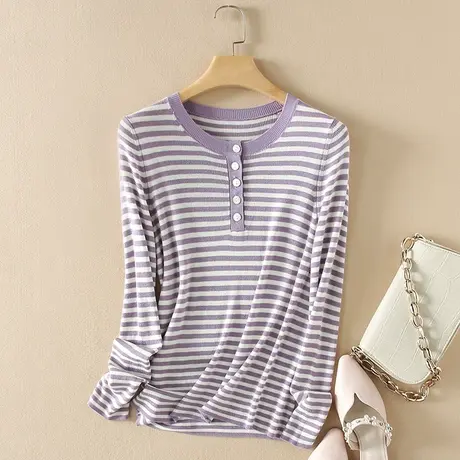 美丽诺羊毛秋装女2023新款毛衣女修身圆领套头上衣薄款针织打底衫图片