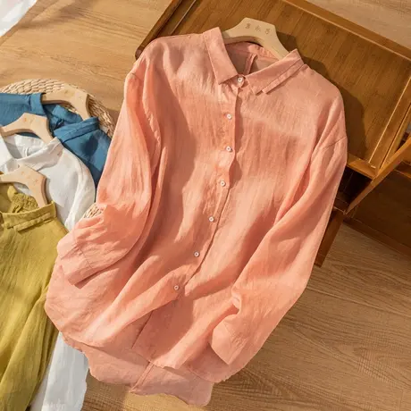 盐系苎麻衬衫女文艺复古休闲宽松棉麻上衣百搭衬衣女2022春秋新款图片