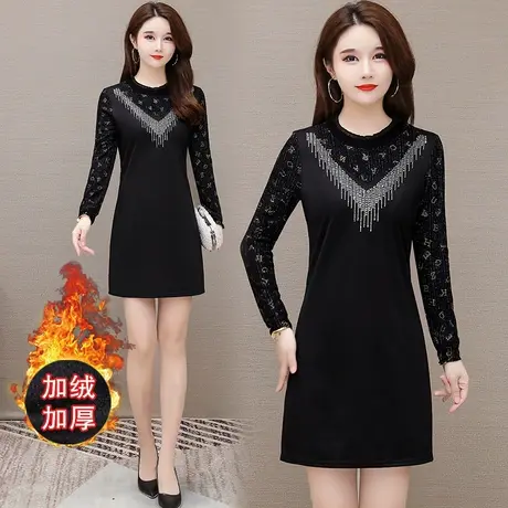 加绒加厚中长款女士宽松遮肚打底衫女2023冬季新款长袖洋气妈妈装图片