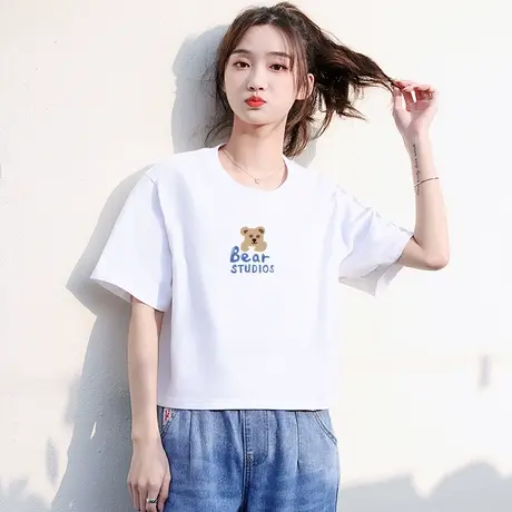 纯棉白色短款t恤女夏2023年新款宽松短袖ins超火韩版学生上衣体恤商品大图