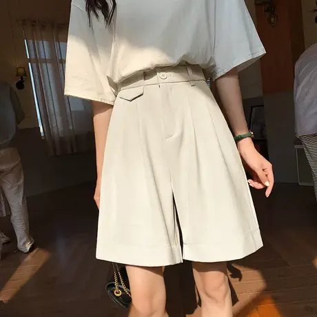 西装短裤女夏季2022新款潮ins高腰显瘦a字阔腿中裤宽松五分裤网红商品大图