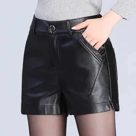 皮短裤女高腰显瘦2023年新款秋冬百搭外穿pu皮短裤子黑色皮裤靴裤商品大图