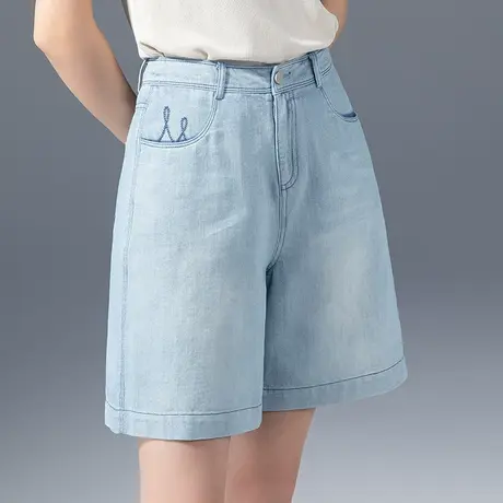 浅色高腰牛仔短裤女夏季2023年新款小个子5分裤a字阔腿五分裤薄款商品大图