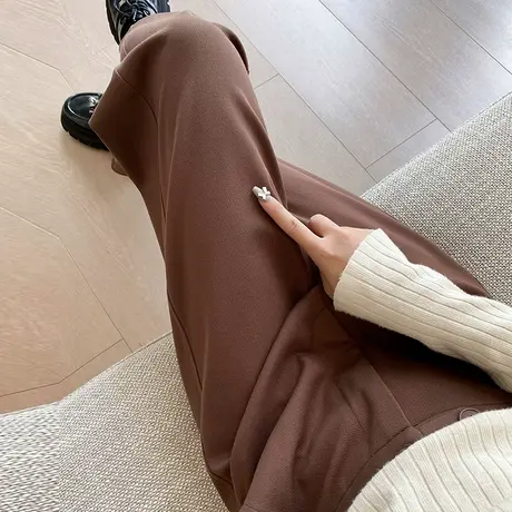 卡其九分直筒休闲西装裤女春秋新款高腰宽松垂感哈伦裤阔腿香蕉裤图片