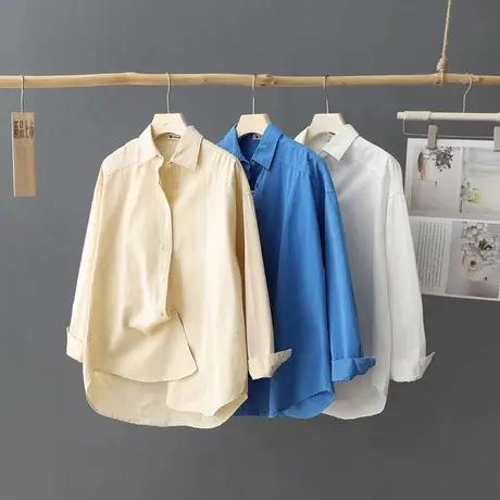 韩版宽松长袖外套厚衬衫女春秋2023年新款百搭纯色衬衣打底衫上衣商品大图