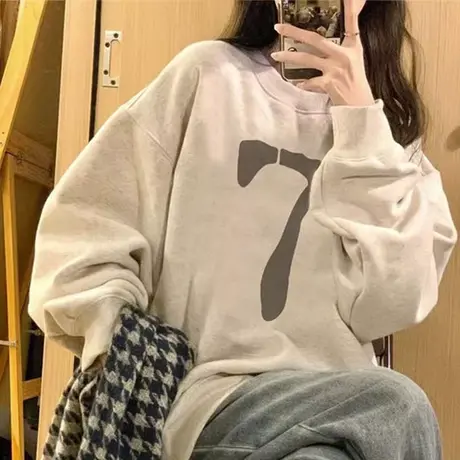 春秋冬季新款百搭加厚时尚潮流圆领卫衣女宽松休闲百搭长袖外套薄图片