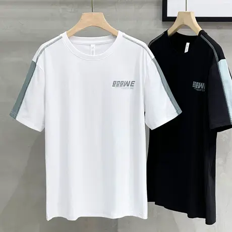 撞色拼接短袖男宽松潮牌圆领上衣打底衫男士t恤夏季2023新款潮流商品大图