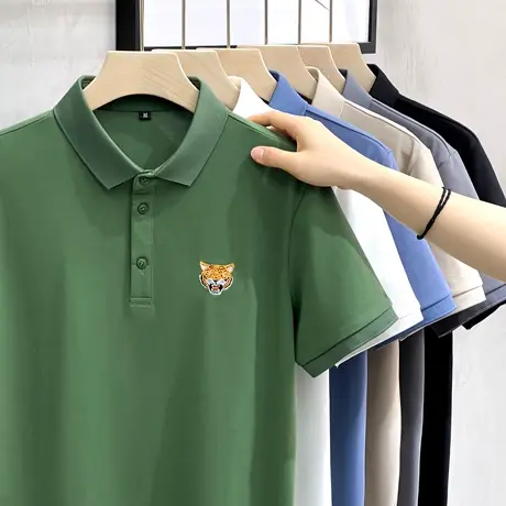 丝光棉高端男士短袖t恤有领polo衫虎头潮流体桖休闲翻领半袖上衣商品大图