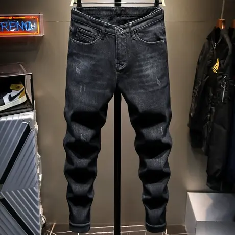 黑色春夏季2021新款牛仔裤男直筒宽松韩版潮流男士休闲长裤子男潮商品大图