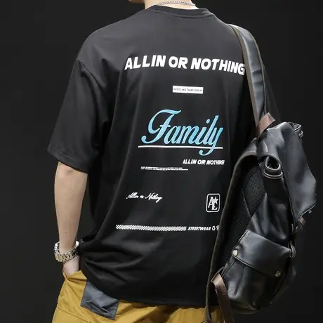 重磅260g短袖t恤男士宽松大码男装潮牌2023新款印花黑色体恤夏季商品大图