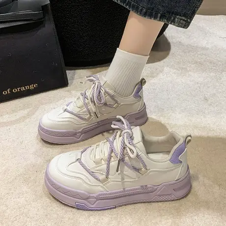 紫色帆布鞋女春夏新款小众丑萌大头小白鞋老爹运动学生低帮板鞋潮商品大图