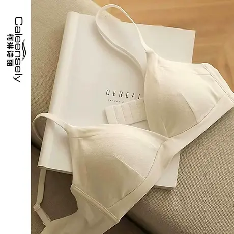 女士薄款大胸显小法式三角杯无钢圈文胸无痕夏季少女纯棉聚拢内衣图片