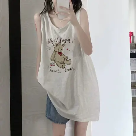 美式纯棉吊带运动坎肩背心无袖t恤女夏季外穿篮球服宽松挂脖上衣图片