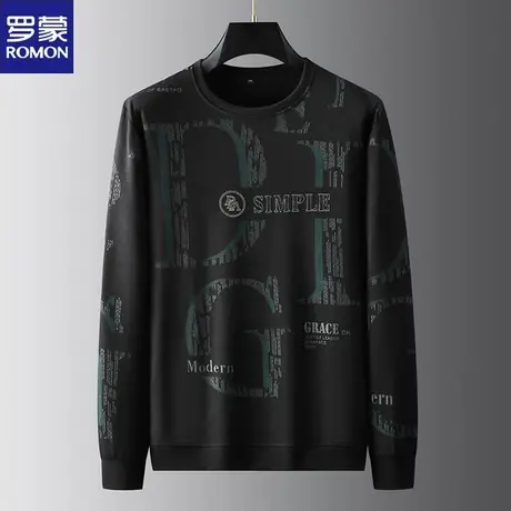 罗蒙潮胖子大码男装春秋薄款宽松圆领卫衣加肥加大字母印花长袖T图片