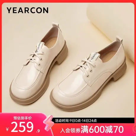意尔康女鞋春秋季女士英伦学院风小皮鞋粗跟乐福鞋配裙子单鞋图片