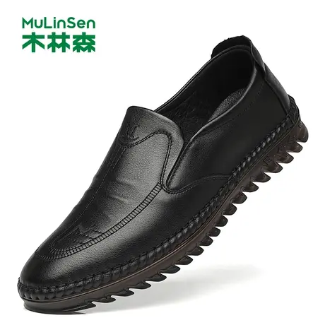 木林森男鞋真皮2023春季新款商务休闲皮鞋男套脚软底中老年爸爸鞋商品大图