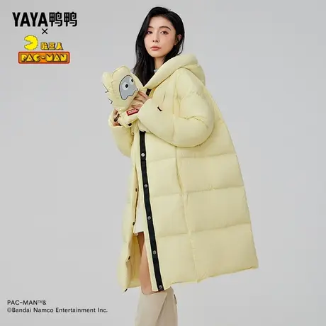 鸭鸭吃豆人联名款羽绒服女2023年秋新品中长款连帽时尚保暖外套C图片