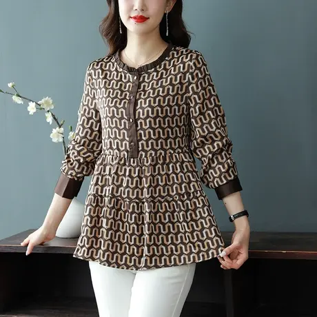 早春秋季新款女装欧洲站2023高端中年妈妈洋气女上衣时尚长袖衬衣商品大图