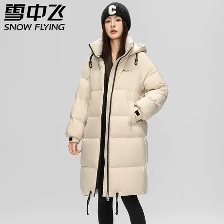 xj雪中飞2023秋冬新款女士连帽长款插肩袖羽绒服个性拼接小众加厚商品大图