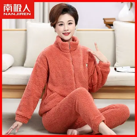 中老年睡衣女妈妈款加绒加厚保暖秋冬款可外穿珊瑚绒家居服套装QS商品大图