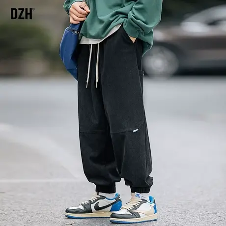 男士秋季港风潮牌灯芯绒休闲裤男宽松束脚裤子2023新款黑色运动裤商品大图