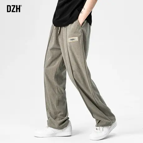 男士休闲裤直筒垂感华夫格裤子男2023新款长裤潮牌男裤宽松直筒裤商品大图