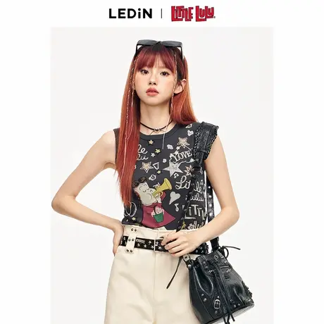 【Little Lulu联名】乐町2024夏季新款满印粗肩带背心C2CQE2108商品大图