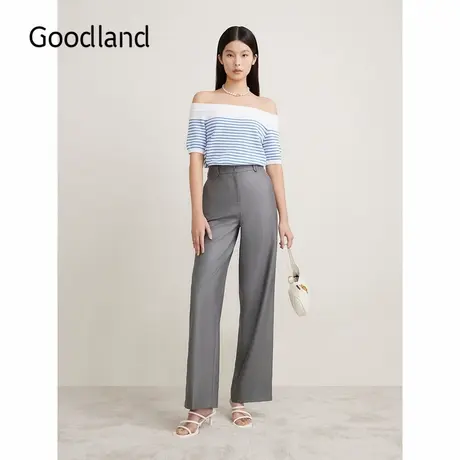 Goodland美地夏季灰色商务感西装阔腿休闲裤商品大图