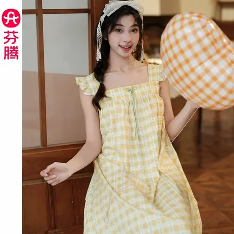 芬腾睡裙女夏季薄款吊带无袖睡衣裙休闲甜美夏天舒适连衣裙家居服图片