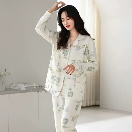 月子服哺乳睡衣侧开口双口袋春夏产后轻薄纯棉长袖长裤家居服套装商品大图