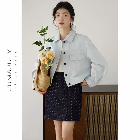 嘉茱莉高级感浅蓝色牛仔短外套女小个子短款宽松上衣2025春季新款图片