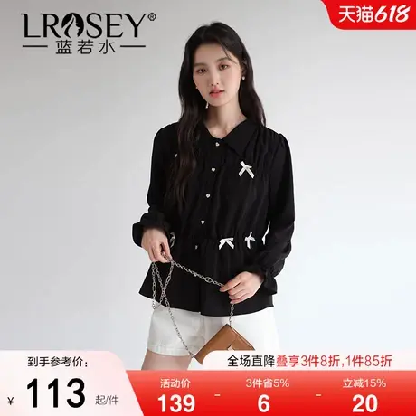 蓝若水大码女装法式蝴蝶结压褶衬衫2025春装新款胖MM时尚别致上衣商品大图