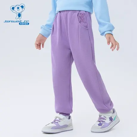 JJ真维斯女童春季新款简约纯色休闲裤中大童罗纹束脚长裤子图片