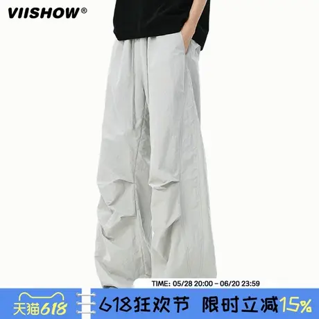 VIISHOW褶皱伞兵工装裤子男2025夏季新款潮牌宽松休闲直筒阔腿裤商品大图