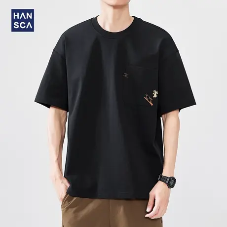 hansca 纯棉短袖t恤男款夏季2025新款时尚树懒刺绣口袋款休闲上衣商品大图