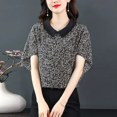 蝙蝠袖雪纺衬衫女2023夏季新款大码宽松时尚减龄遮肚真丝印花衬衣图片