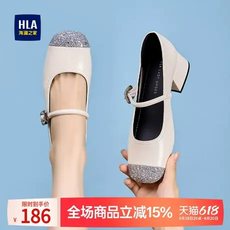海澜之家银圆头玛丽珍女鞋2024年新款高跟鞋复古小皮鞋粗跟单鞋女图片