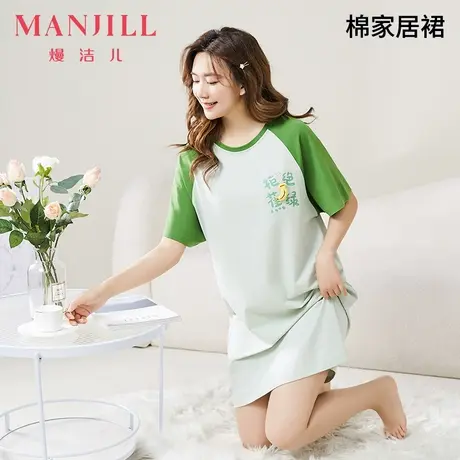 熳洁儿家居服春夏棉质睡裙甜美印花宽松舒适透气亲肤长款睡衣女商品大图