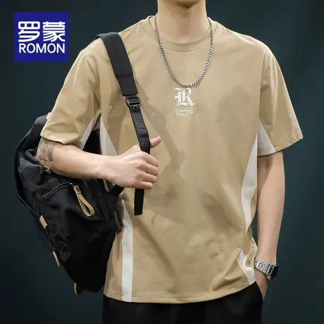 罗蒙夏季男士短袖t恤2025新款潮牌夏装圆领运动休闲上衣宽松男装商品大图