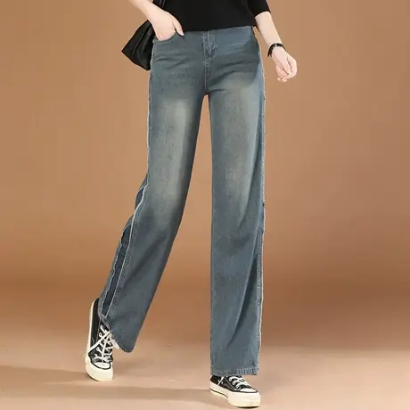 韩潮袭人复古高腰显瘦直筒牛仔裤女2023秋季新款宽松百搭阔腿裤子商品大图