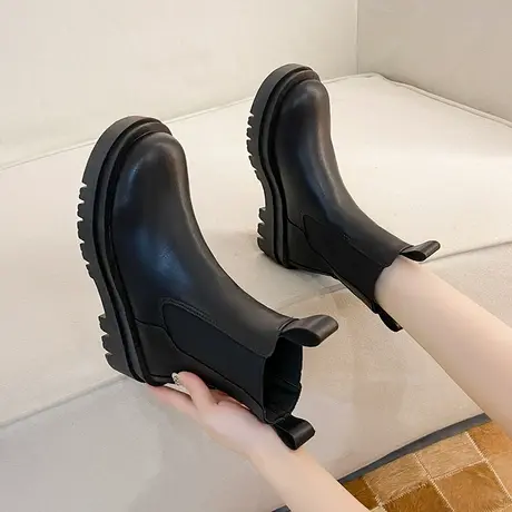 马丁靴女短靴2023年新款单靴女鞋厚底春秋靴子中筒靴切尔西烟筒靴商品大图